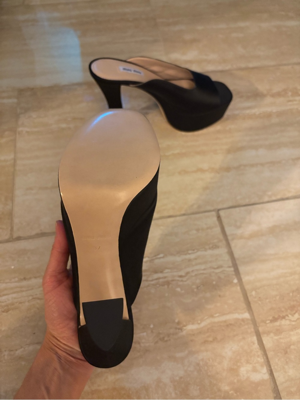 Miu Miu Black Satin Platform Mule Heels 37 - Picture 5 of 6